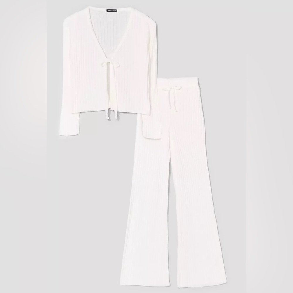 NASTY GAL Tie Cardigan And Wide Leg Pants Set Size 6 NEW